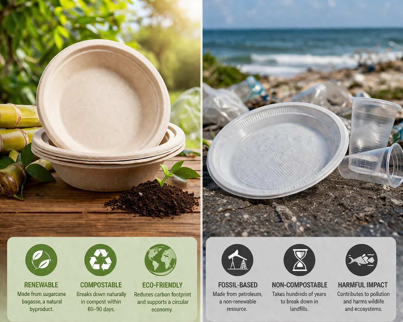 Bagasse vs Plastic Plates: A Complete Side‑By‑Side Comparison